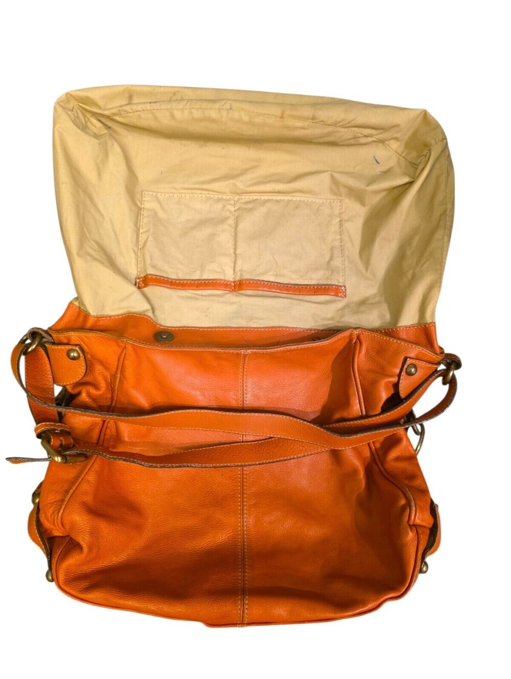 Toscani Made in Italy Genuine Leather Orange Hobo Shoulder Bag Slouchy Purse - Picture 15 of 16